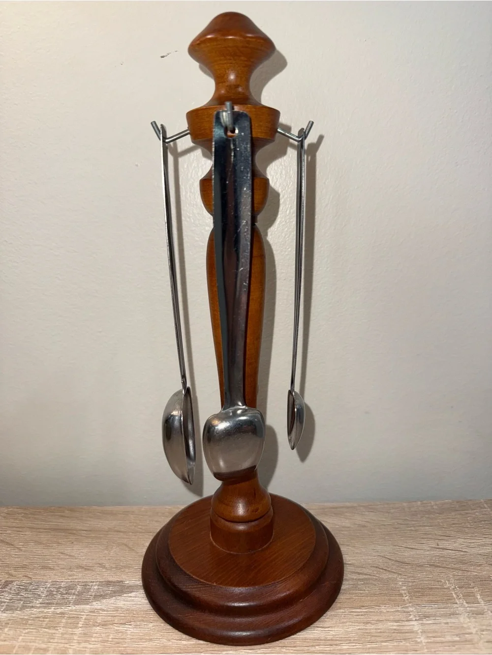 Wooden Stand with Hanging Stainless Spoons